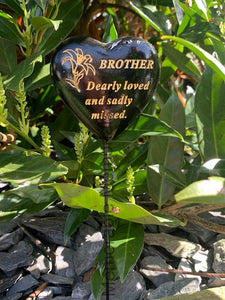 Black & Gold Resin Memorial Lily Heart Stick Stake Graveside Spike Crematorium