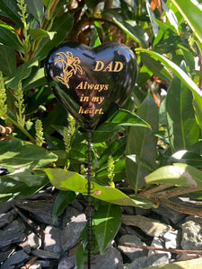 Black & Gold Resin Memorial Lily Heart Stick Stake Graveside Spike Crematorium