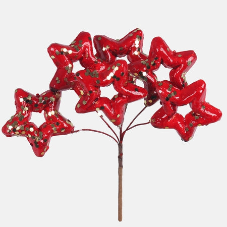 14cm Red Glitter Stars on Pick - Christmas Xmas (XB18)