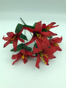 35cm Red Artificial Flower Bunch - Lily Carnation Rose (ND)