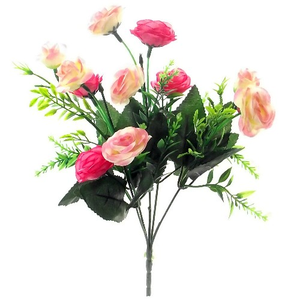31cm Rose and Grass Bush - Artificial Silk Flower