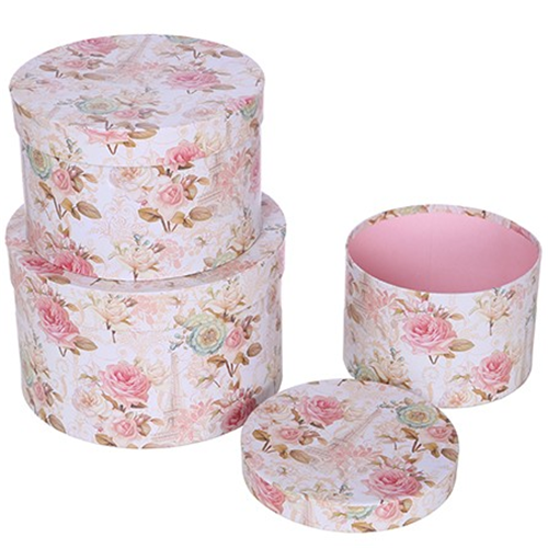 Set of 3 - Pink Floral Hat Box Boxes - Storage Florist Home Gift Decoration