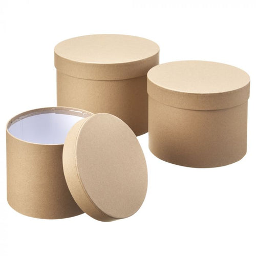 Set of 3 - Oasis Round Natural Kraft Hat Box Boxes - Storage Florist Home Gift Decoration