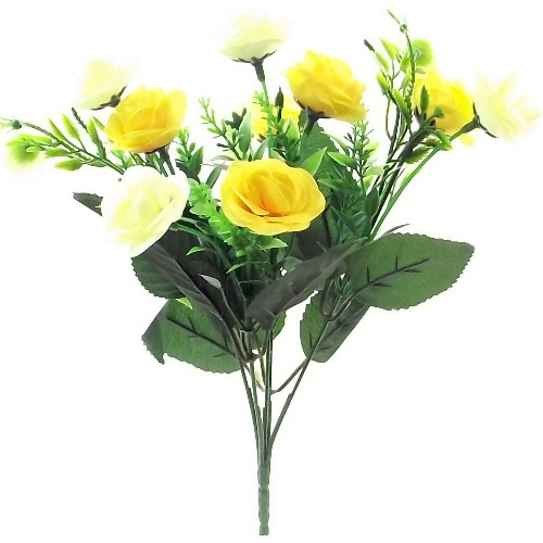 31cm Rose and Grass Bush - Artificial Silk Flower